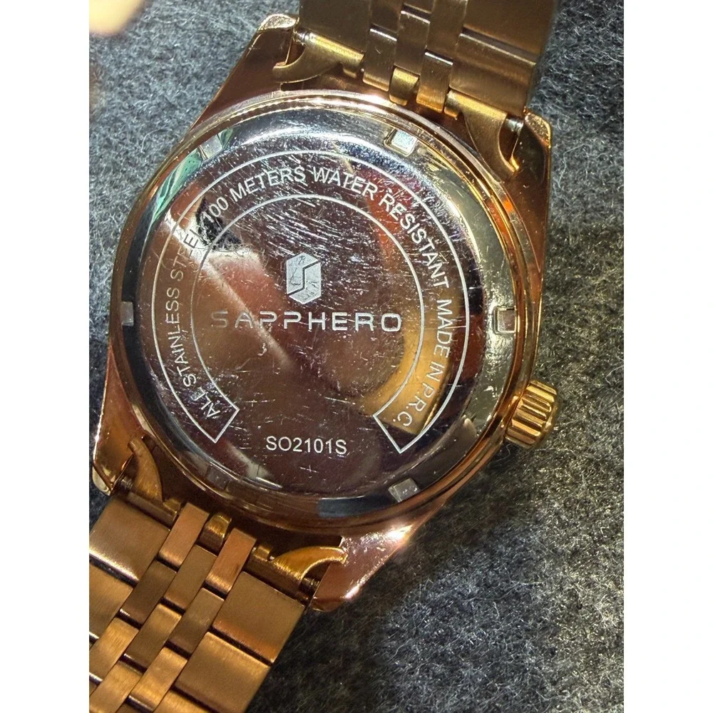 SAPPHERO SO2101S Mens Rose Gold Brown Dial Quartz Watch 42mm Jubilee New Battery